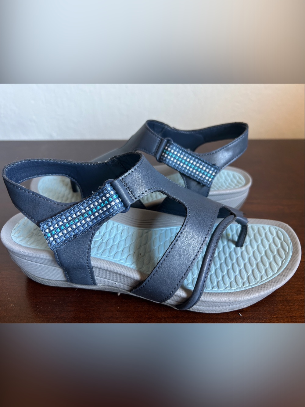 BareTraps Navy and Light Blue Comfort Sandals with Beaded Strap
